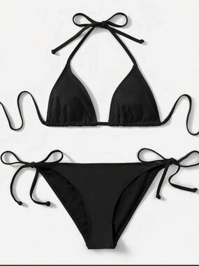 SHEIN Black Tie-Side Triangle Bikini